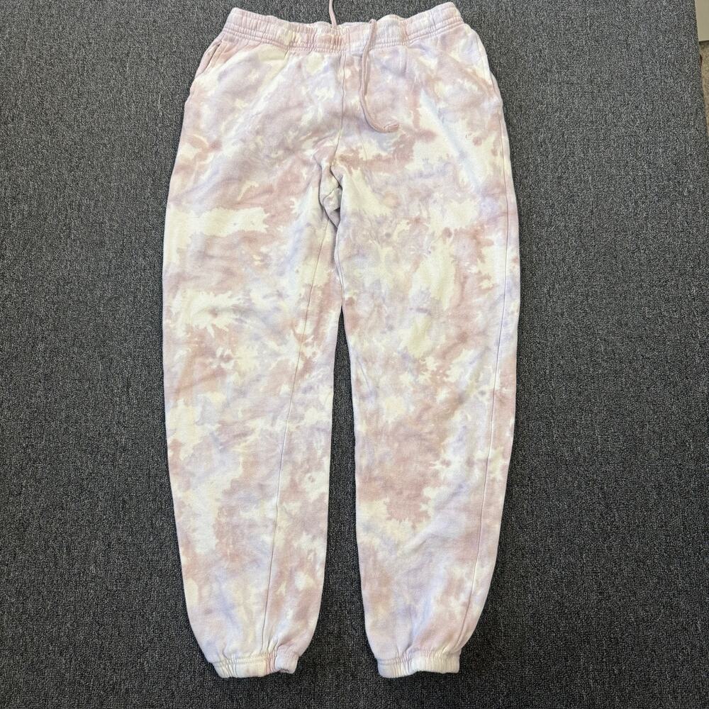 Vintage Y2k Purple White Tie Dye Fleece Casual Jogger Sweatpants Women's Medium